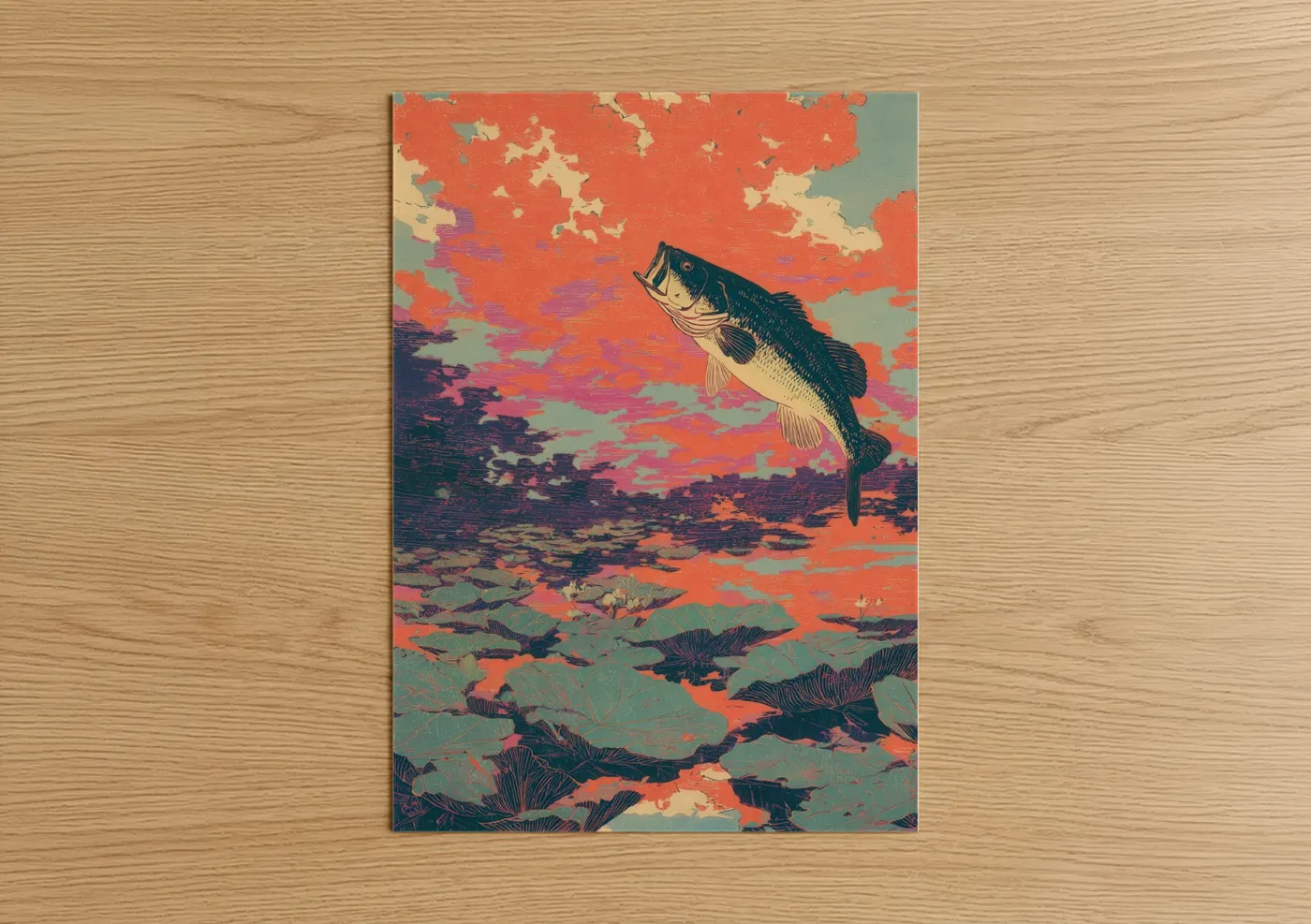 Leaping Bass Sunset Vintage Wall Art