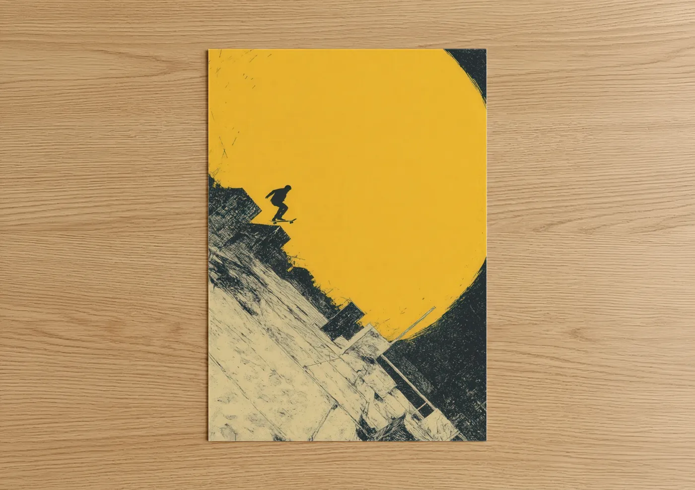 Cliff Skateboarder Bold Yellow Sky Wall Art