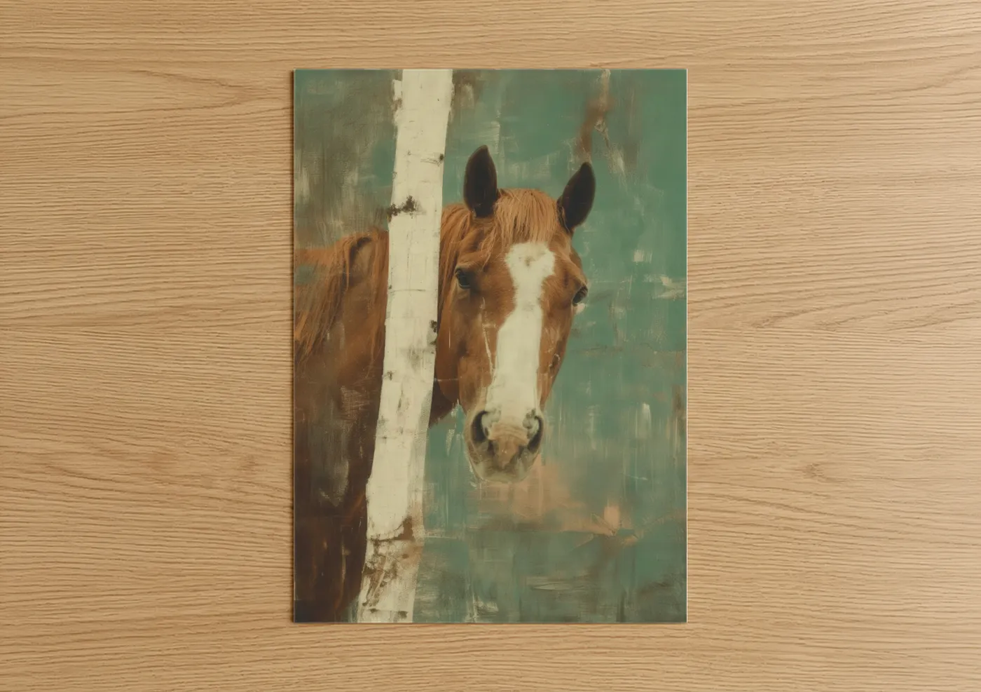 Brown Quarter Horse Birch Tree Portrait Wall Art