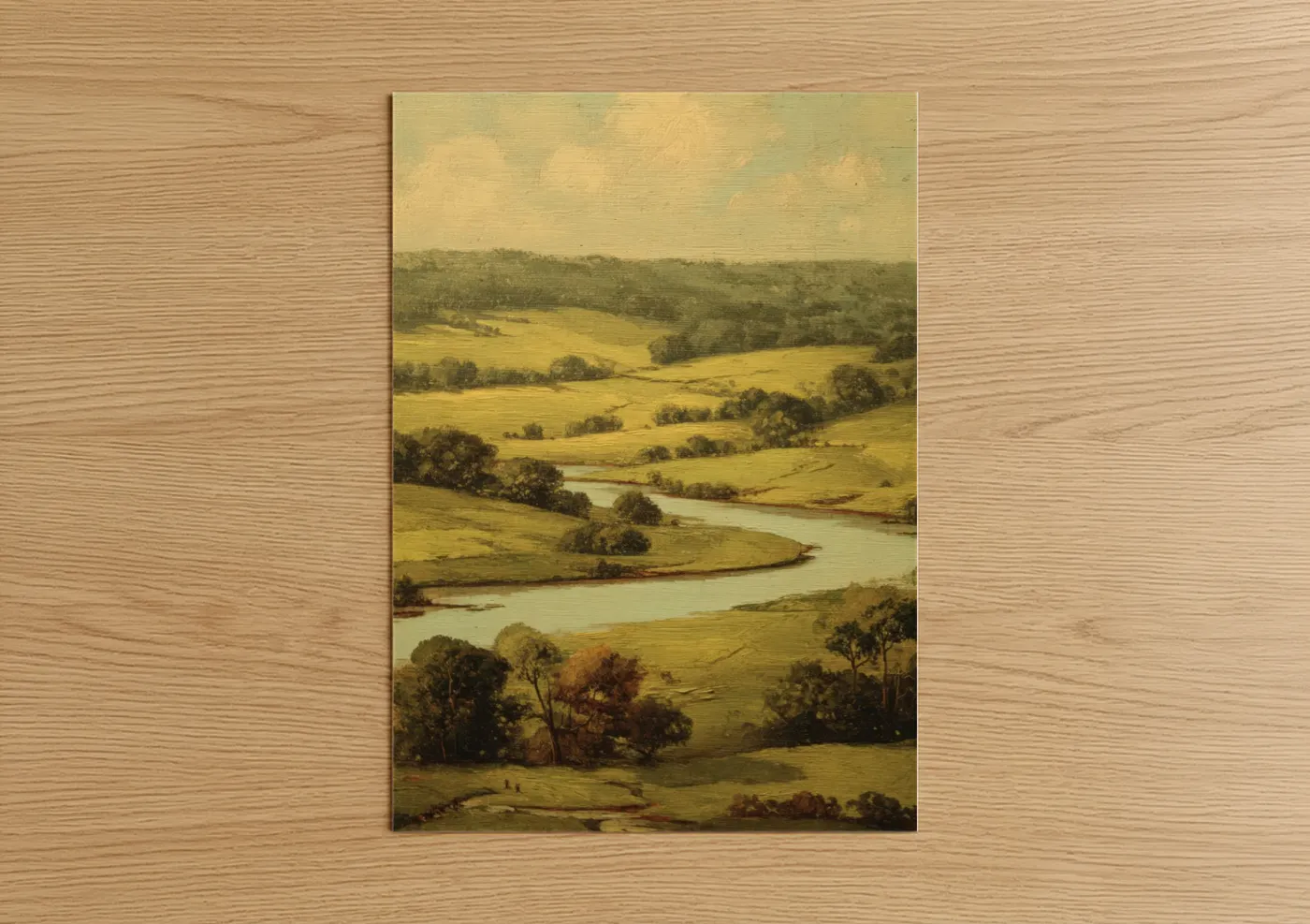 Rolling Valley River Landscape Painting Wall Art