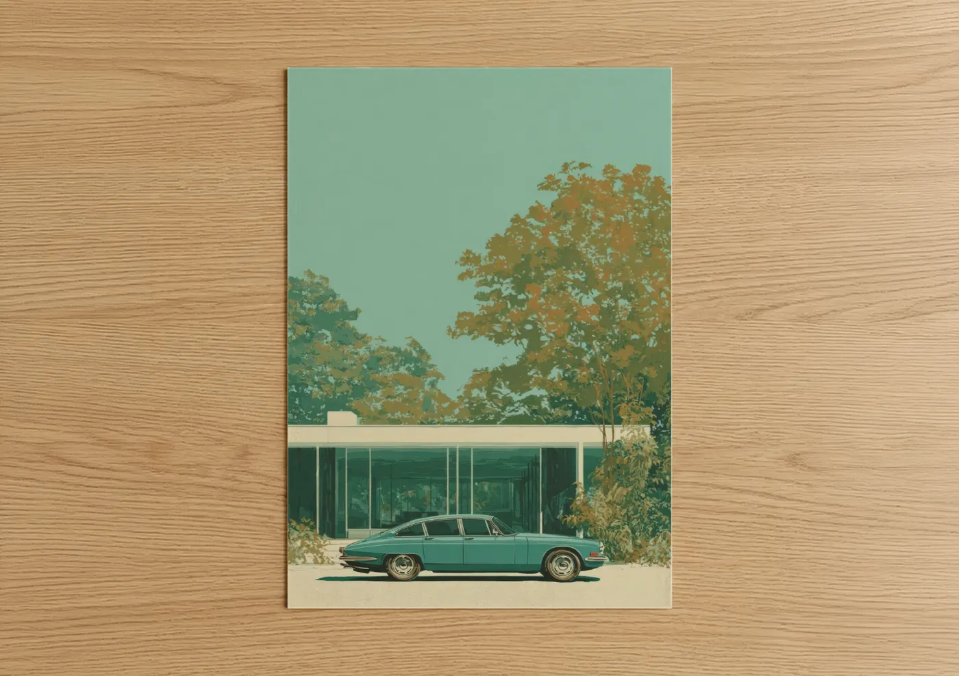 Turquoise Classic Car Retro Minimalist Wall Art