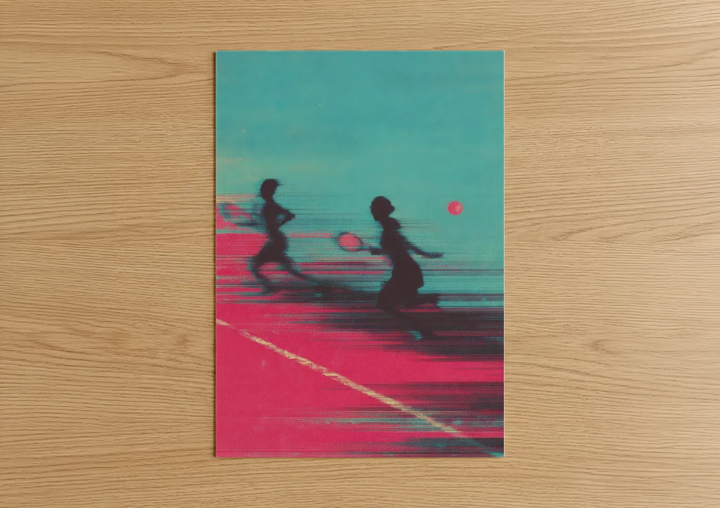 Neon Tennis Match Glitch Wall Art