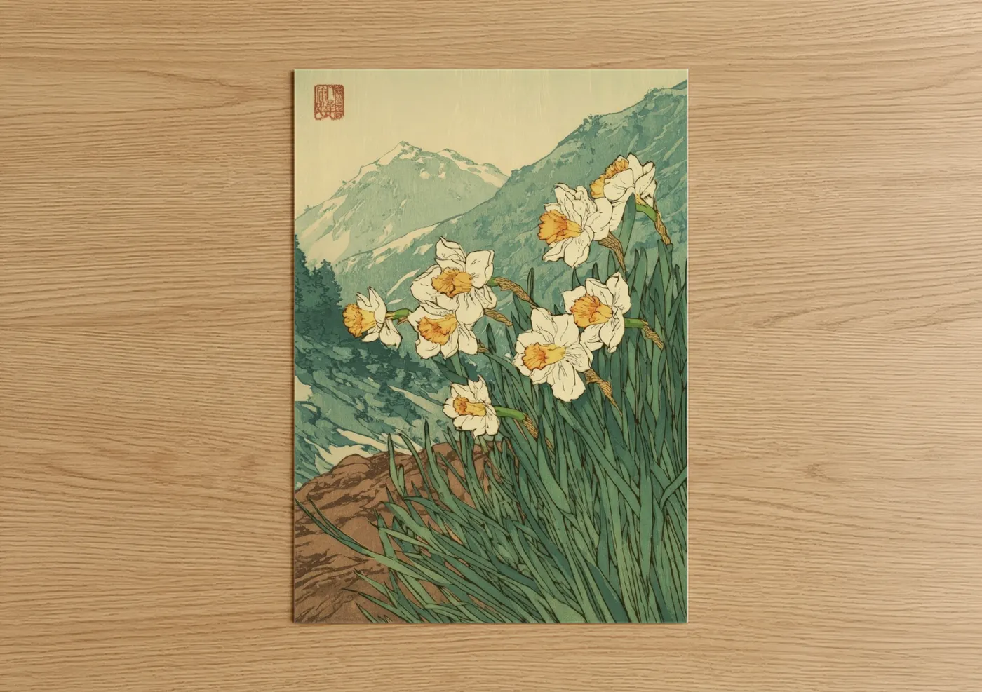 Alpine Daffodils Mountain Landscape Wall Art