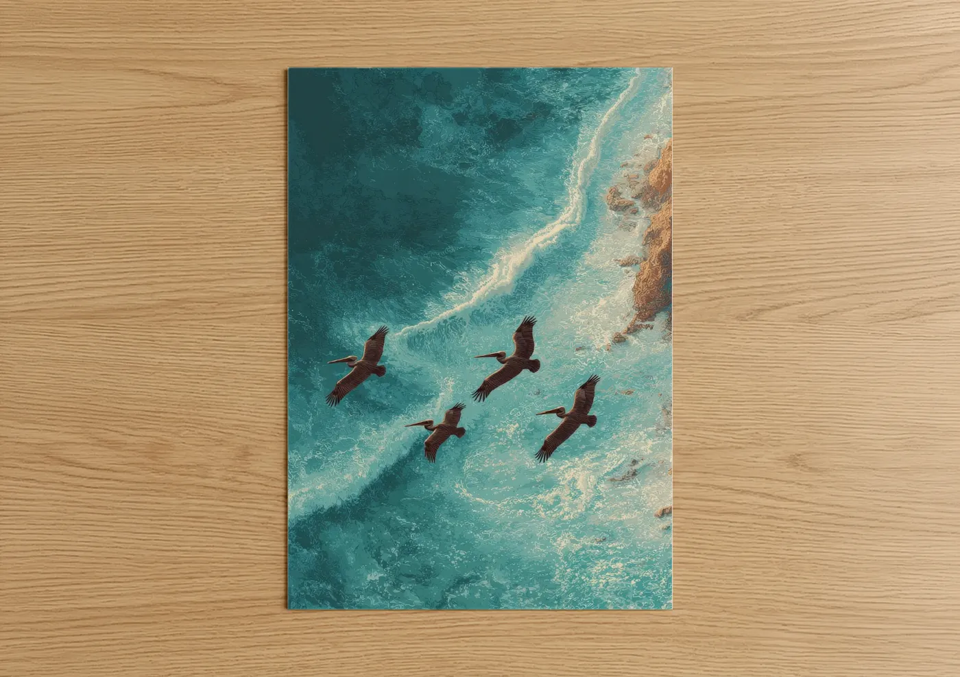 Eagles Flying Over Turquoise Ocean Waters Wall Art