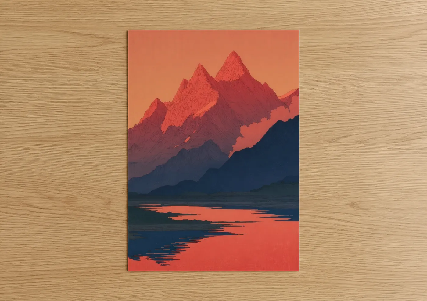 Crimson Mountain Sunset Golden Hour Wall Art