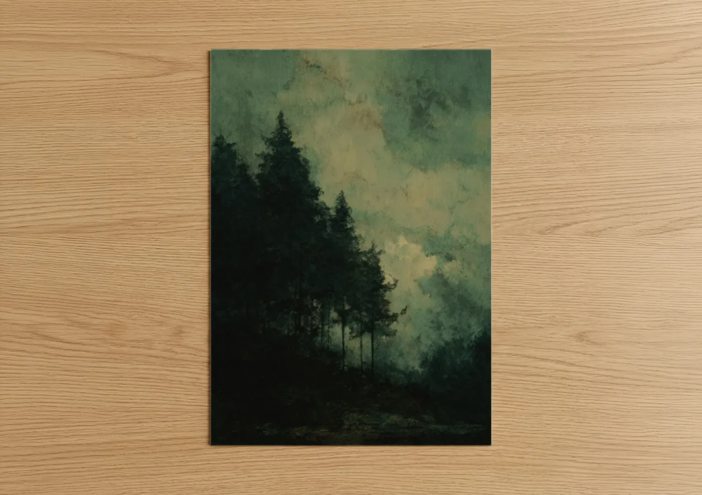Misty Cedar Forest Watercolor Landscape Wall Art