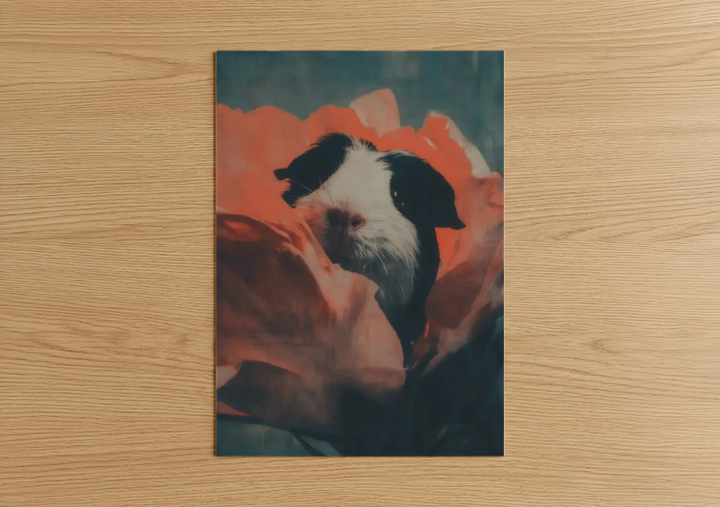 Coral Guinea Pig Portrait Minimalist Art Wall Art
