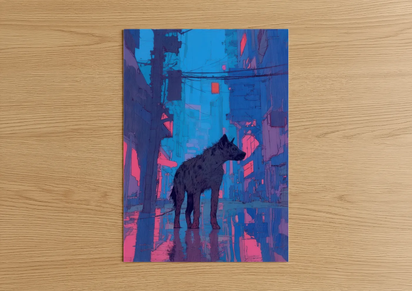 Neon Hyena Cyberpunk Digital Wall Art