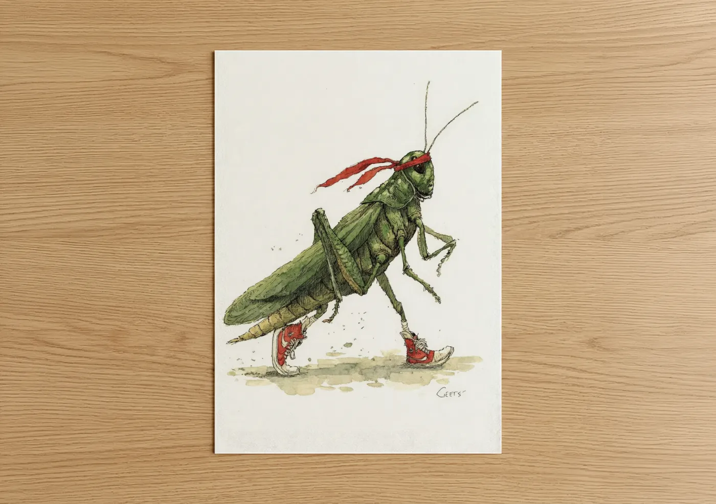 Dancing Grasshopper Whimsical Illustration Wall Art