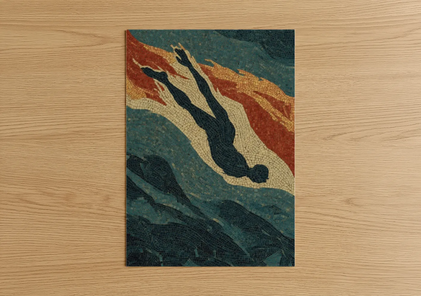 Diving Figure Mosaic Water Sports Wall Art