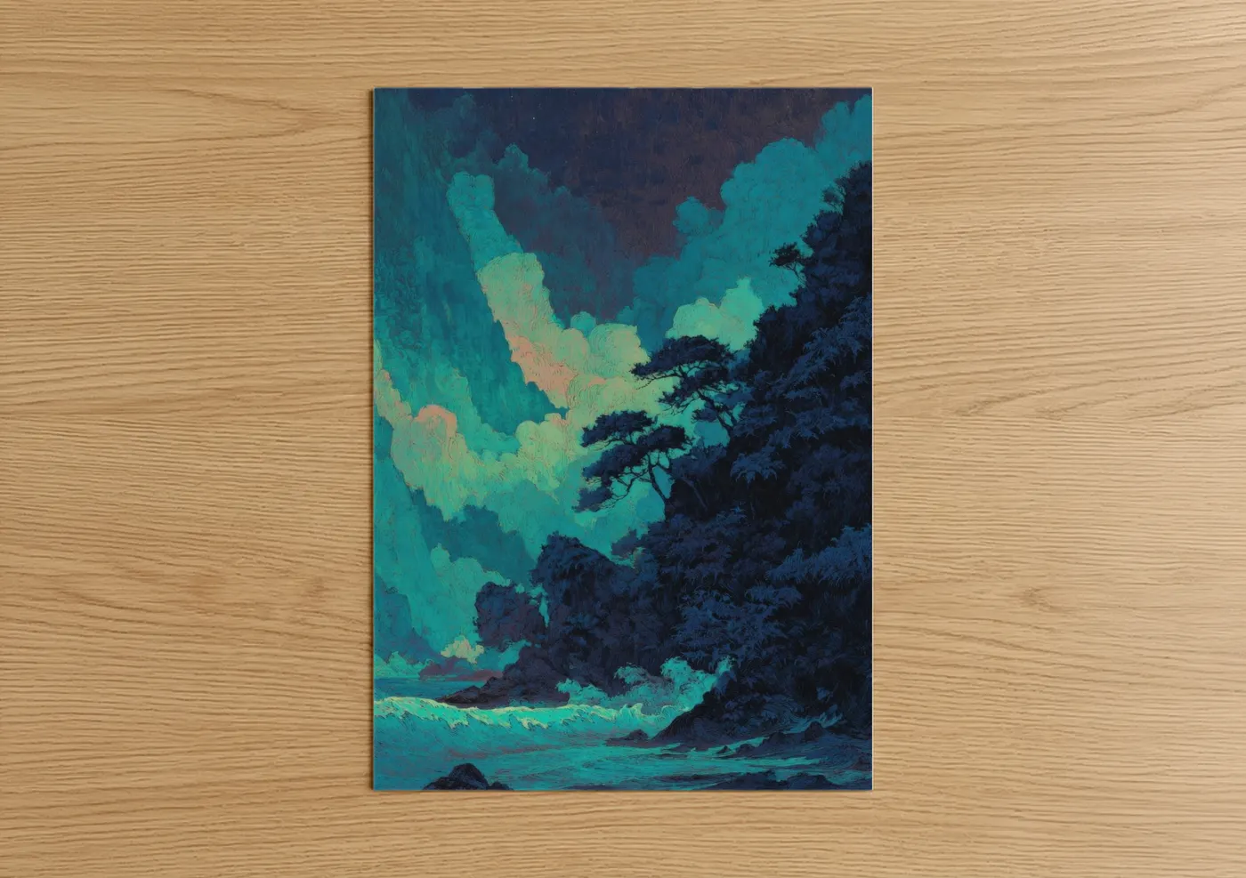 Turquoise Moonlit Seascape Night Sky Wall Art