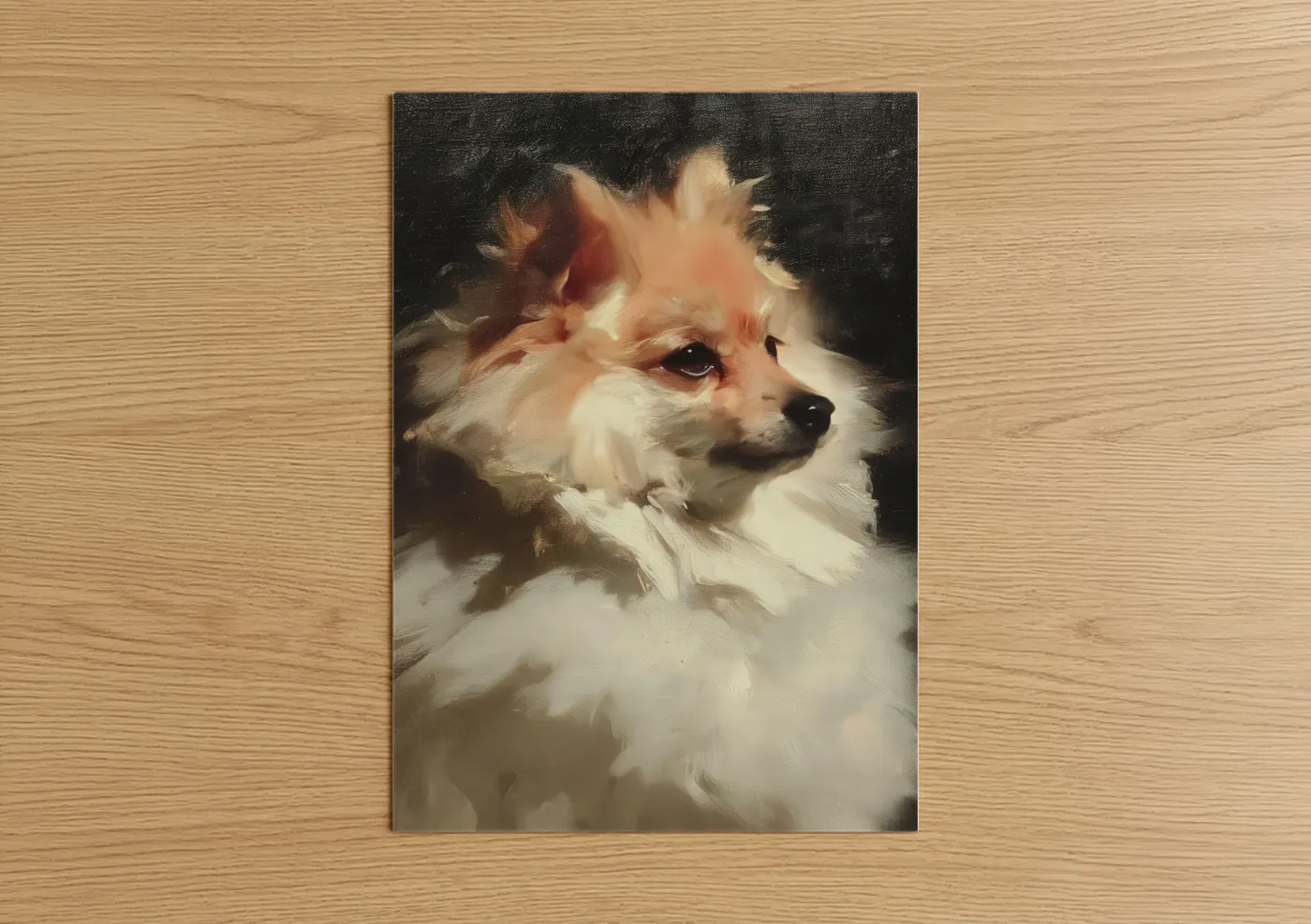 Cream Spitz Dog Portrait Painting Wall Art