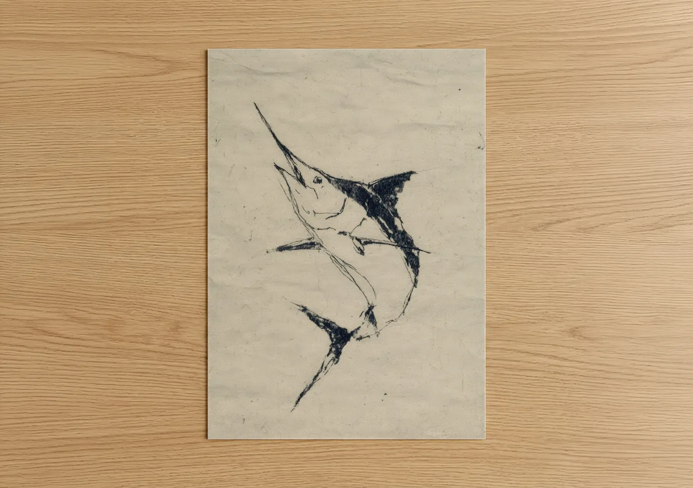 Blue Marlin Sketch Line Wall Art