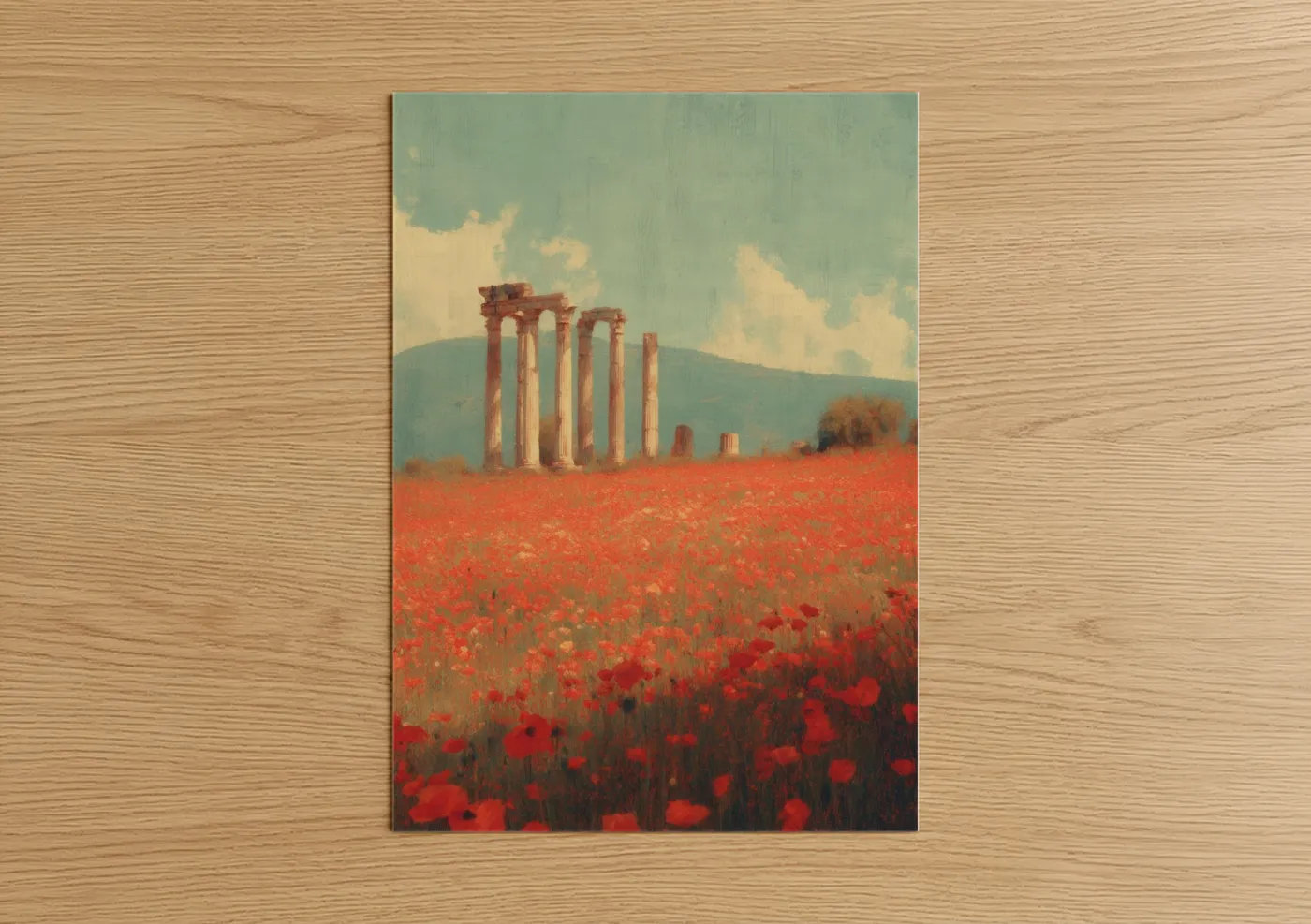 Ancient Columns Red Poppy Field Wall Art