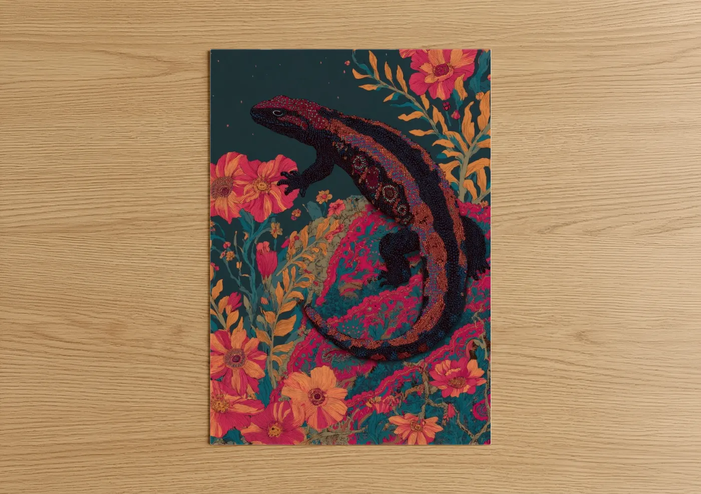 Crimson Lizard Floral Garden Wall Art