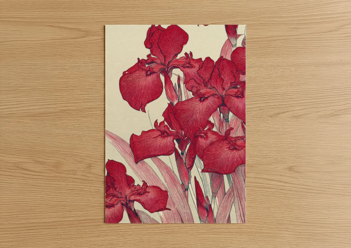 Crimson Iris Cluster Botanical Wall Art