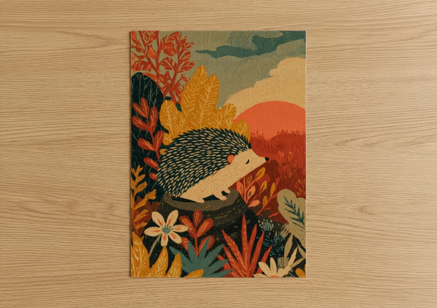 Autumn Hedgehog Woodland Illustration Wall Art