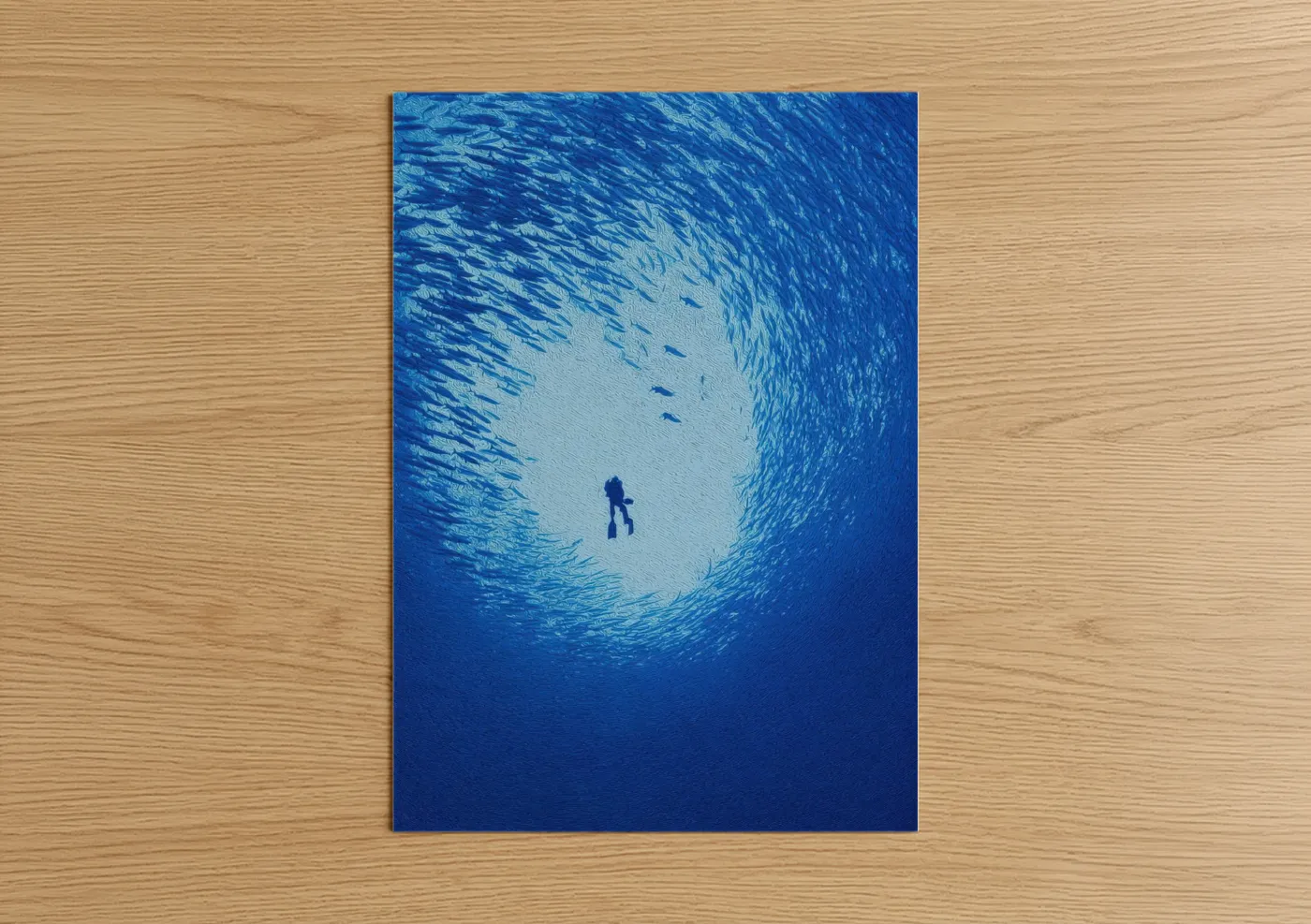 Diver School Fish Circle Underwater Wall Art