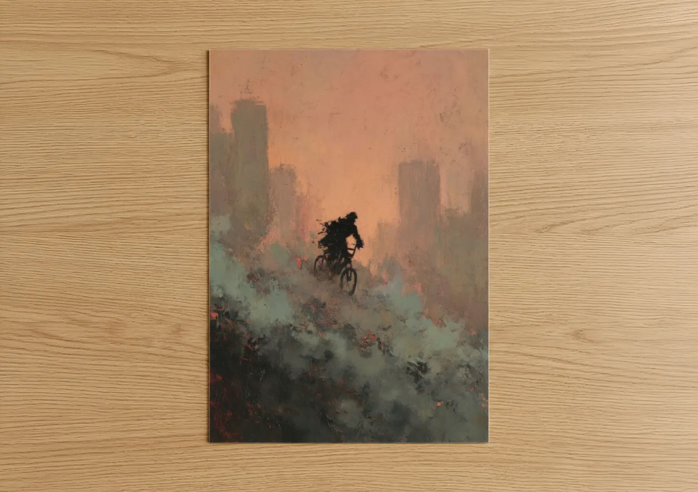 Urban Cyclist Apocalyptic Cityscape Wall Art