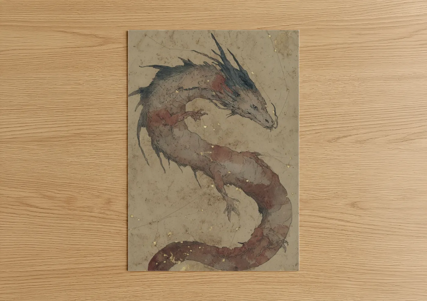 Mystic Dragon Serpent Watercolor Wall Art