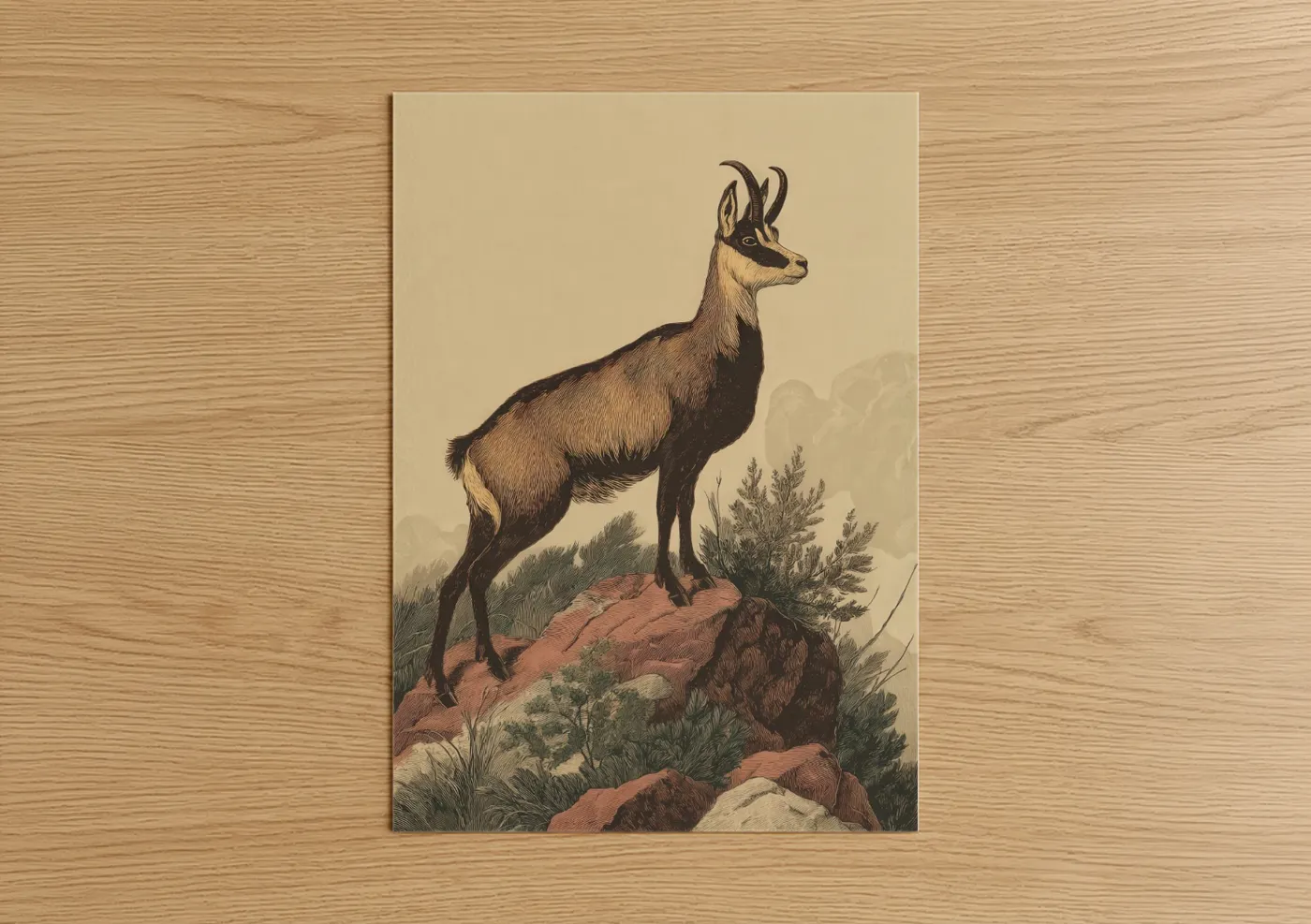 Alpine Ibex Mountain Wildlife Illustration Wall Art