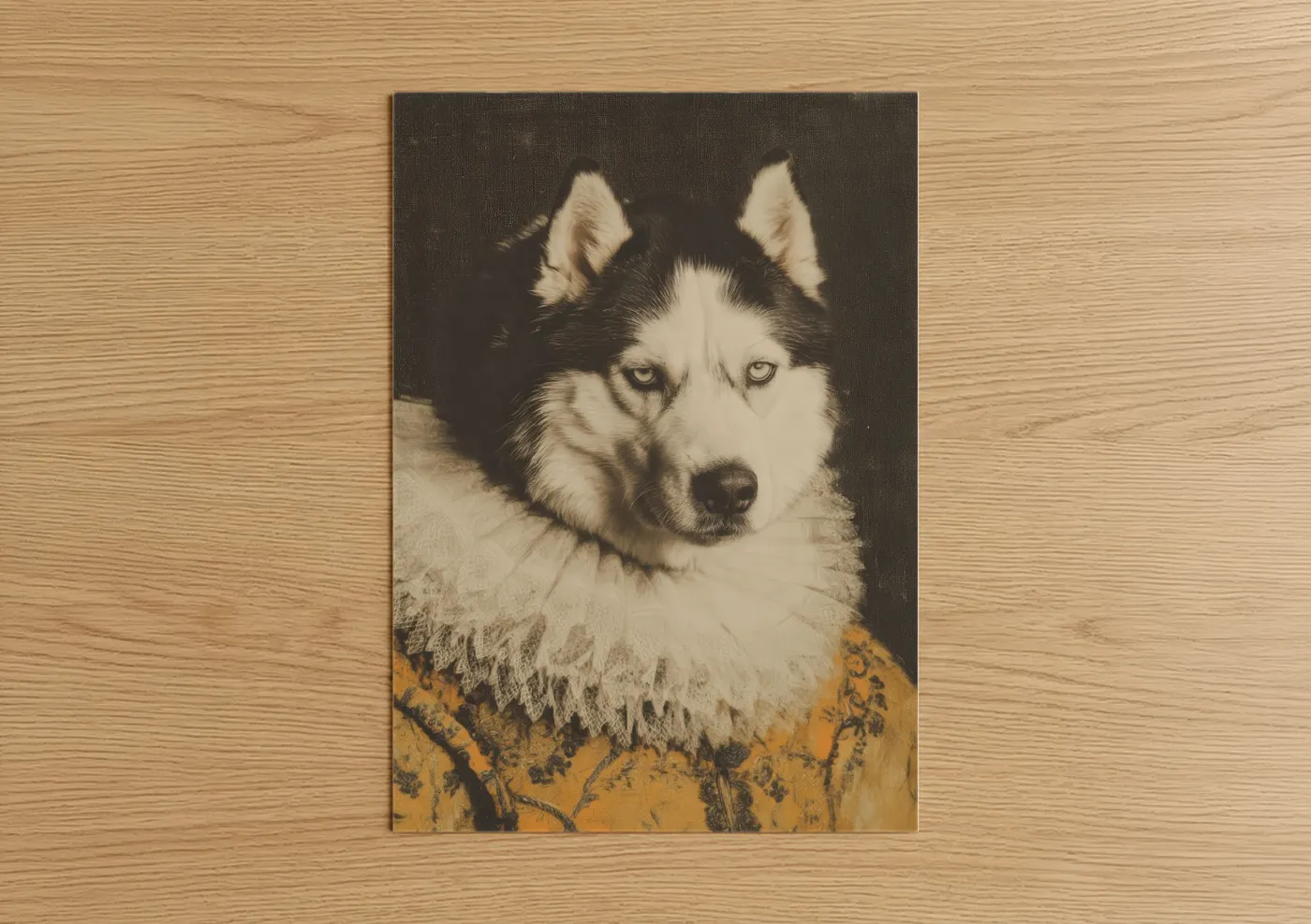 Black and White Husky Portrait Painting Wall Art