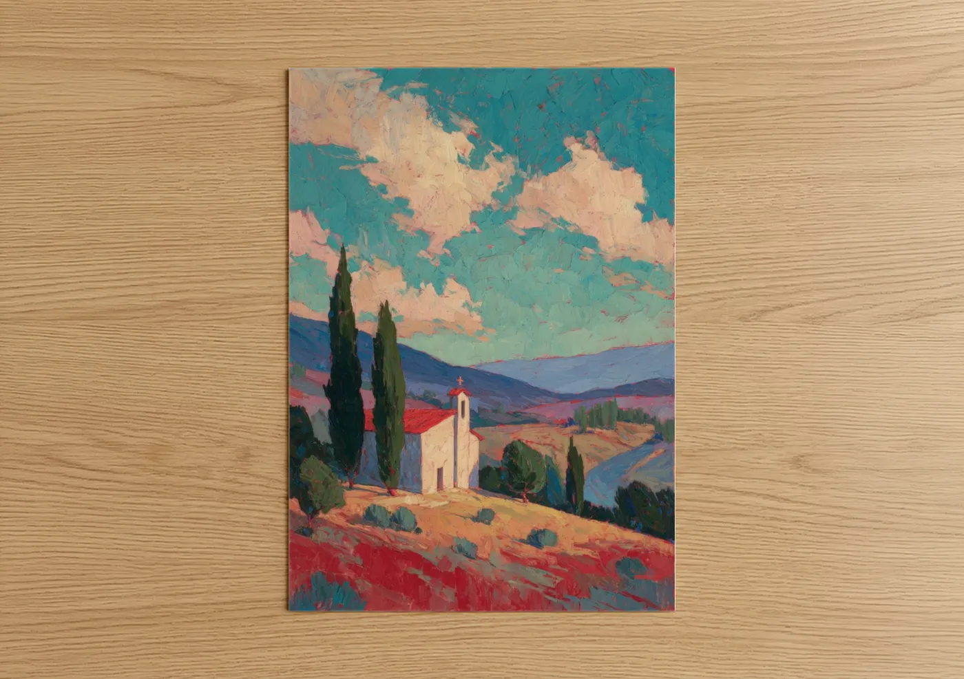 Tuscan Chapel Landscape Painting Wall Art