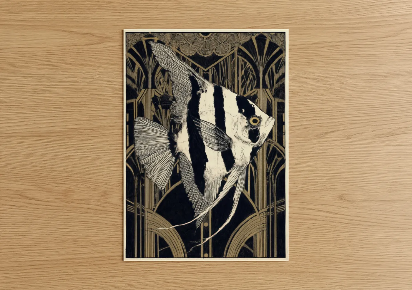 Striped Angel Fish Art Deco Print Wall Art