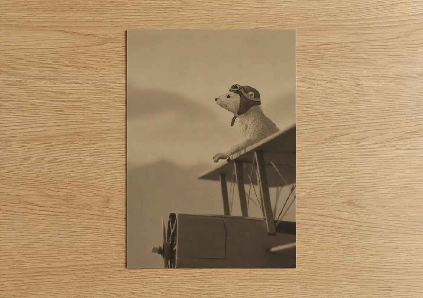 Vintage Aviator Weasel Illustration Wall Art