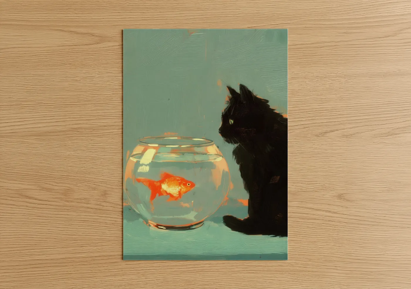 Black Cat Goldfish Bowl Curiosity Wall Art