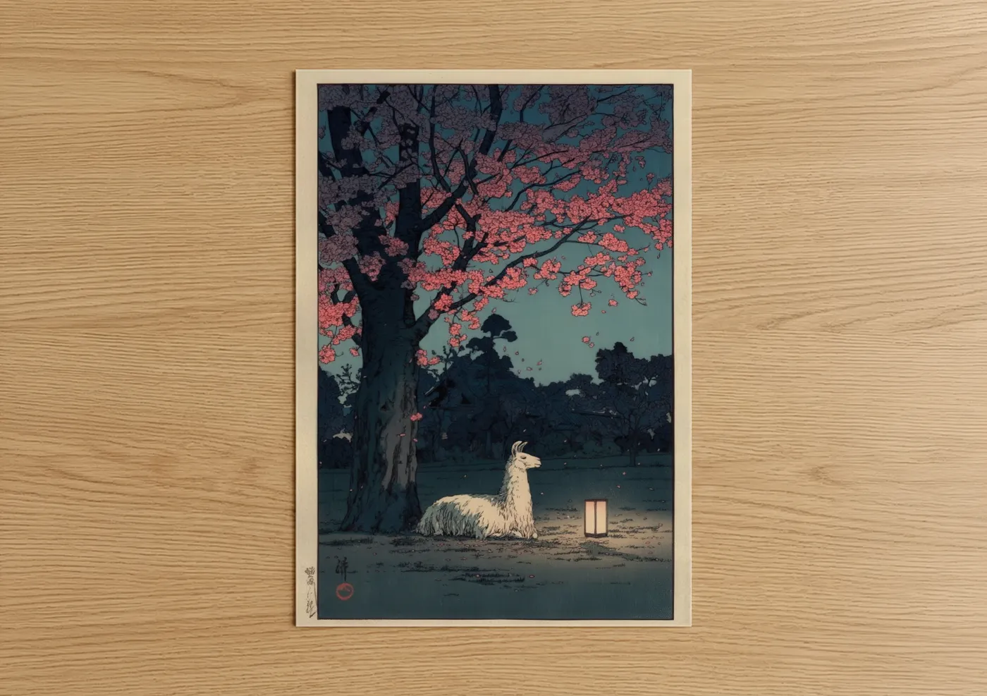Llama Under Cherry Blossom Tree Wall Art