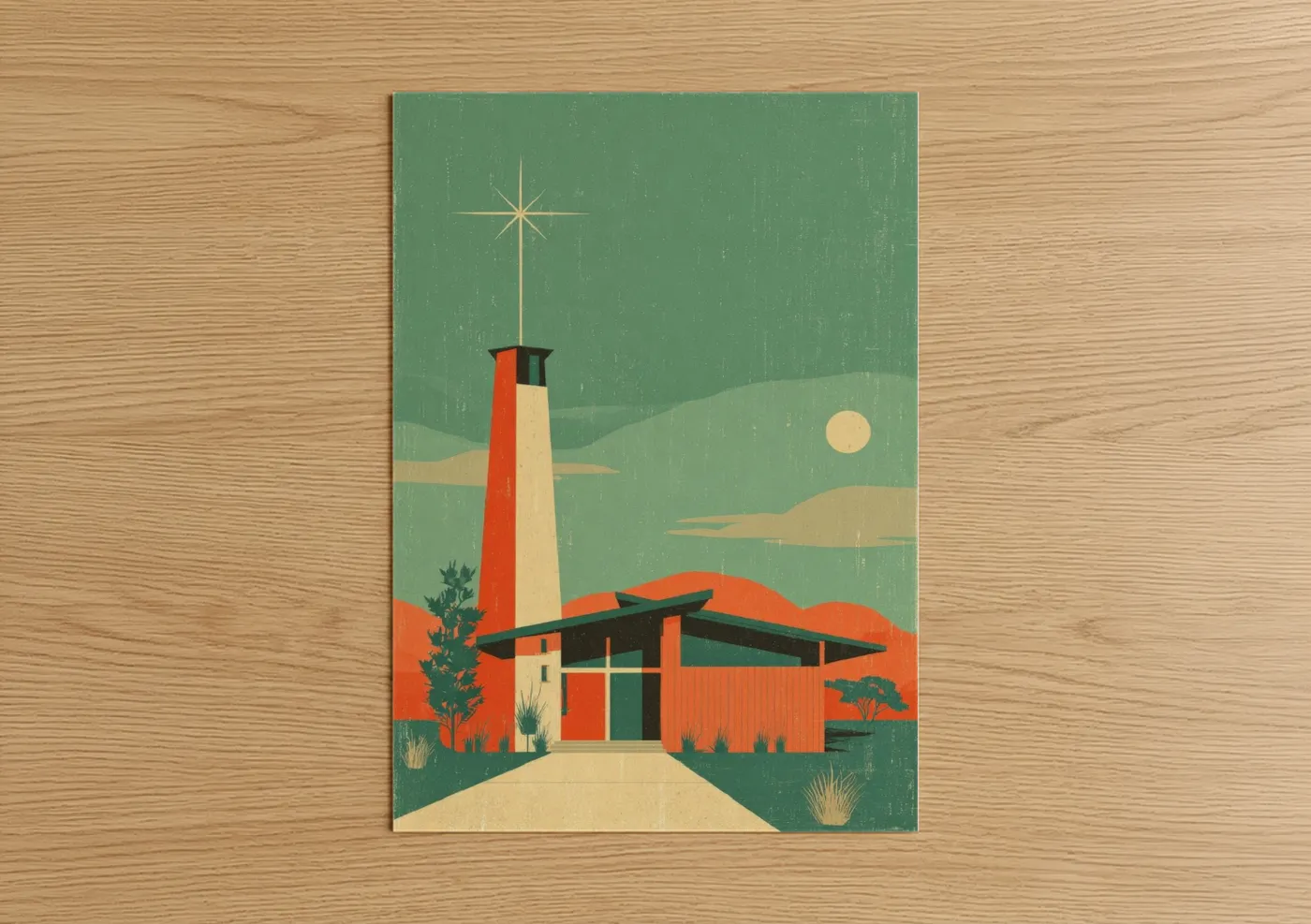 Modern Lighthouse Architecture Retro Illustration Wall Art