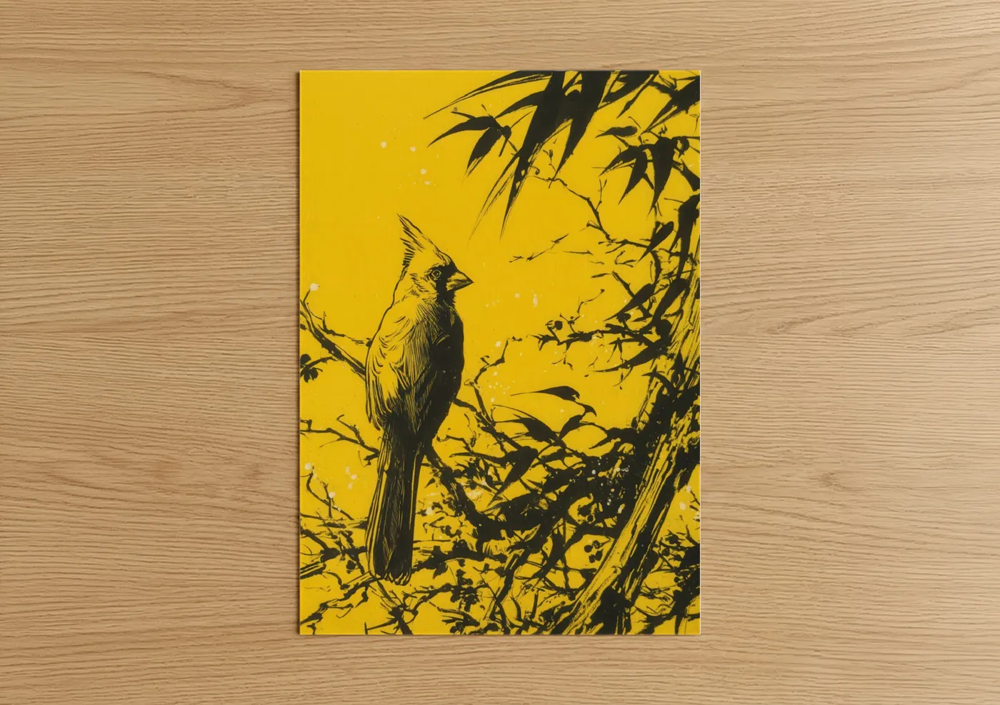 Golden Cardinal Perch Nature Bird Wall Art
