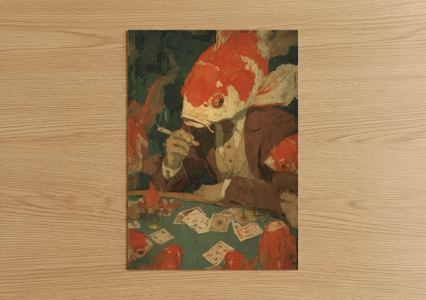 Vintage Koi Fish Playing Cards Wall Art