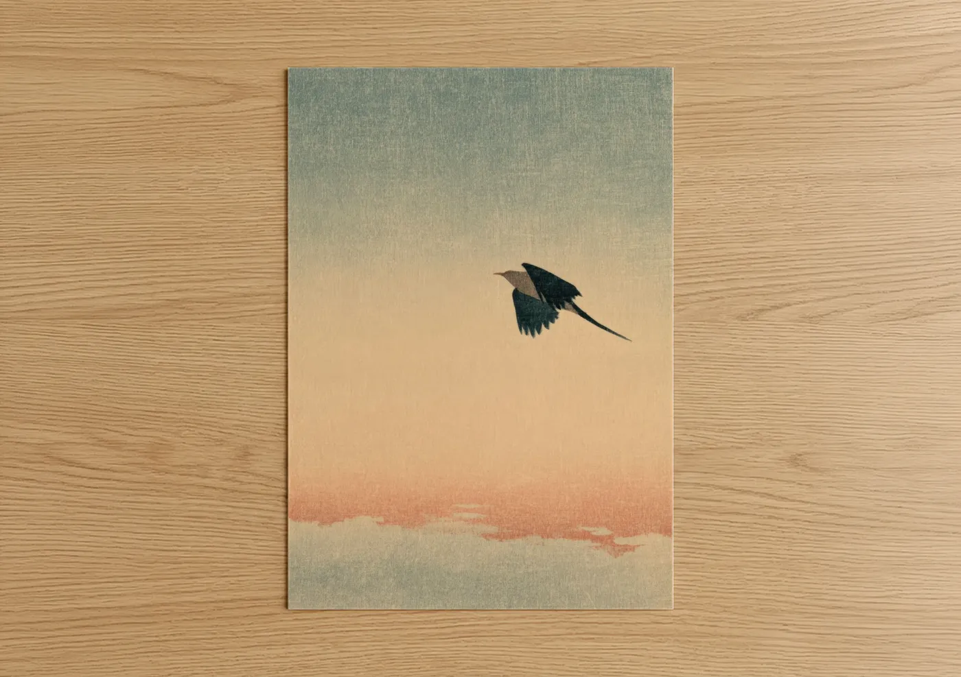Bird in Flight Morning Sky Watercolor Wall Art