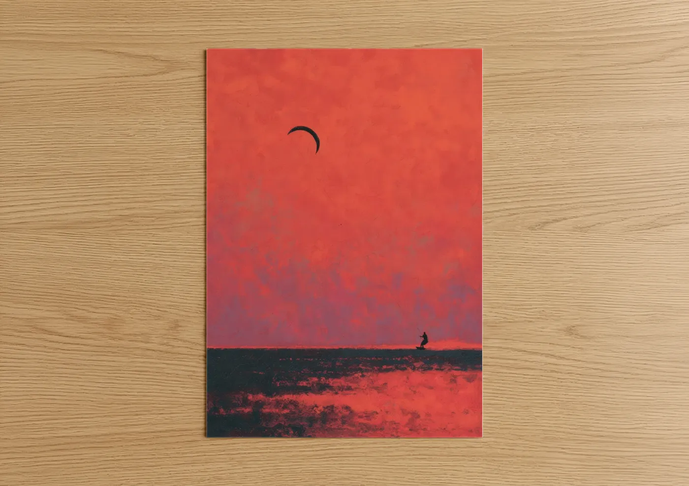 Kite Surfer Sunset Red Sky Wall Art