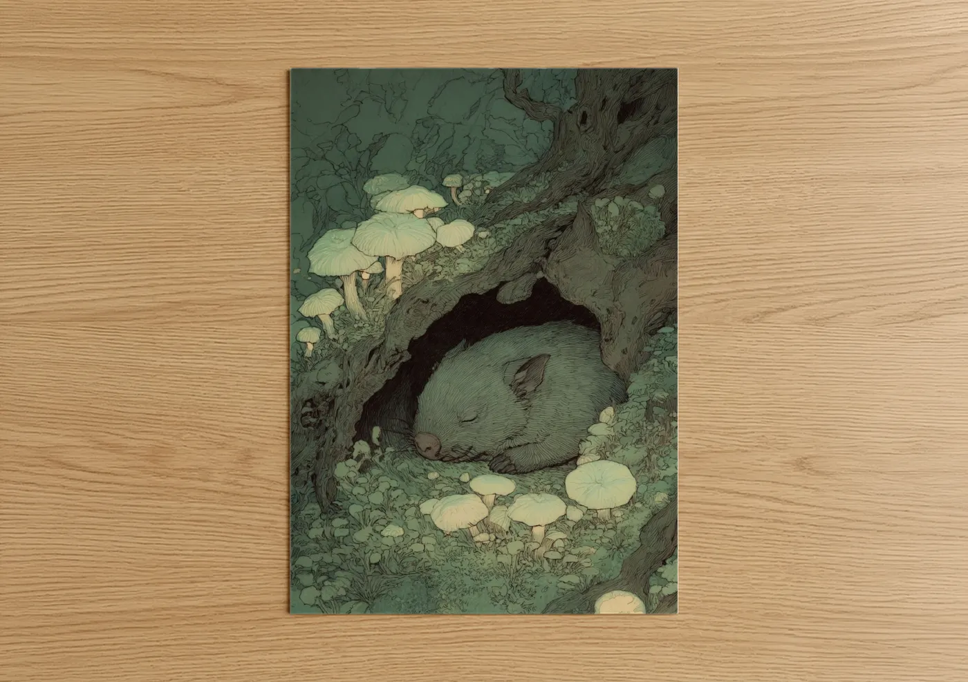 Sleeping Wombat Forest Illustration Wall Art