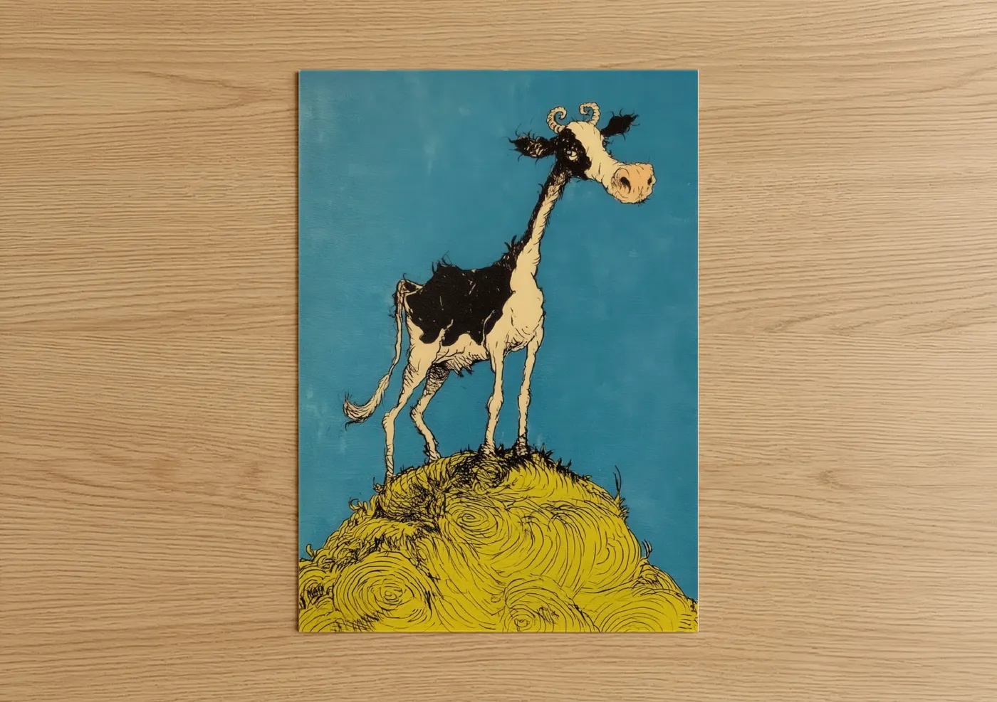 Whimsical Jersey Cow Illustration Art Wall Art