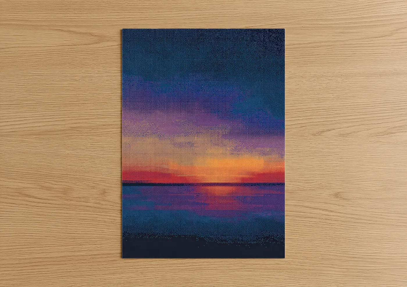 Pixelated Sunset Over Water Beadwork Wall Art