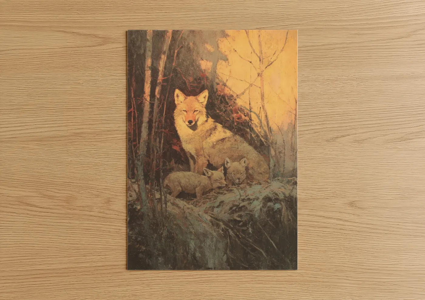 Golden Hour Coyote Family Forest Wall Art