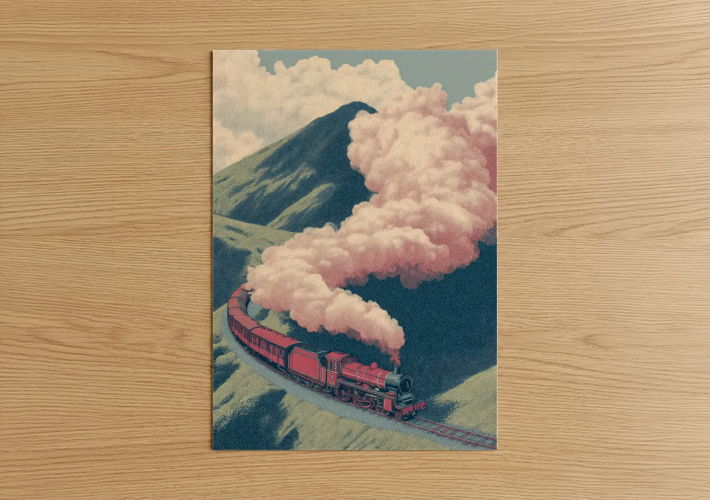 Steam Train Mountain Landscape Vintage Wall Art