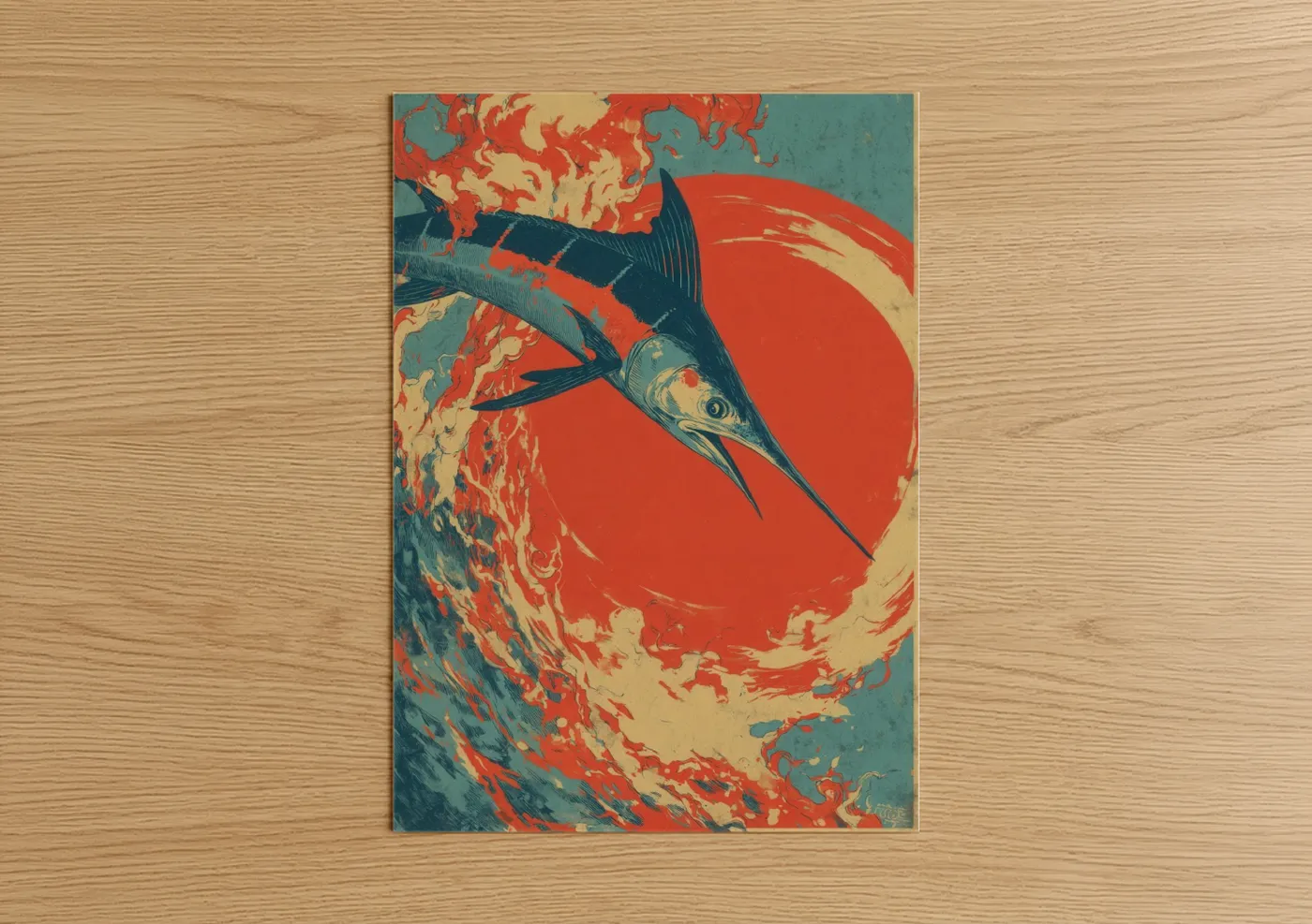 Crimson Marlin Japanese Woodblock Wall Art