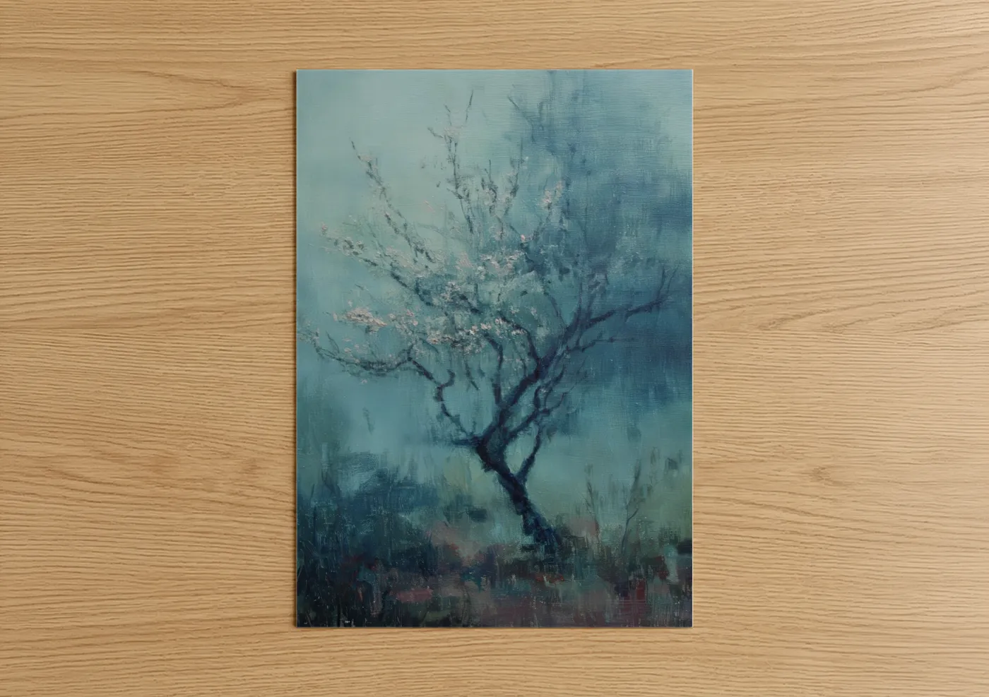 Misty Fruit Tree Atmospheric Watercolor Wall Art