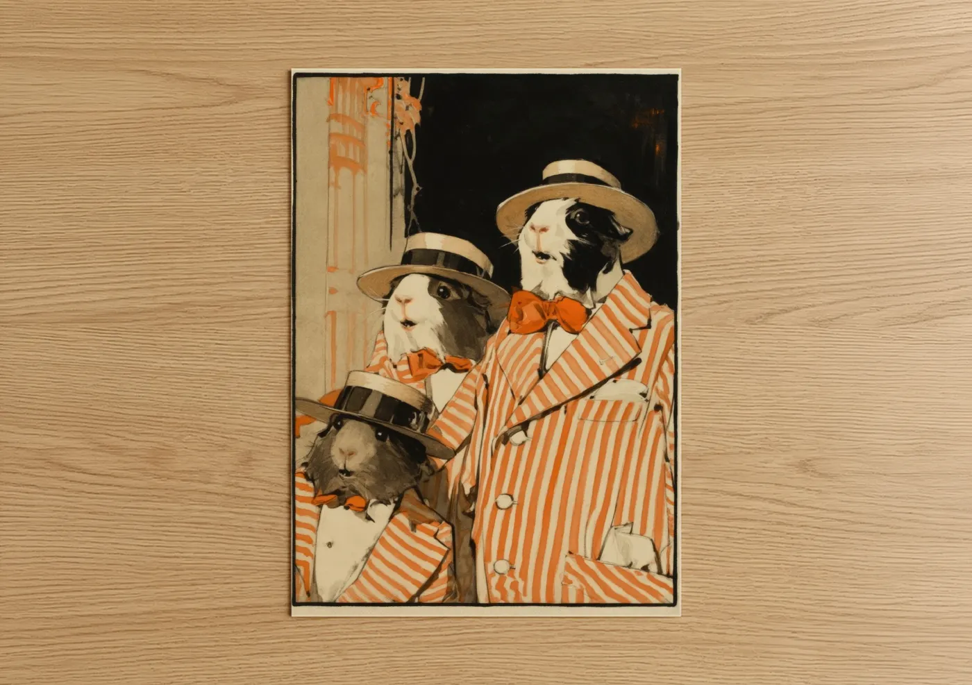 Vintage Dapper Guinea Pig Duo Wall Art