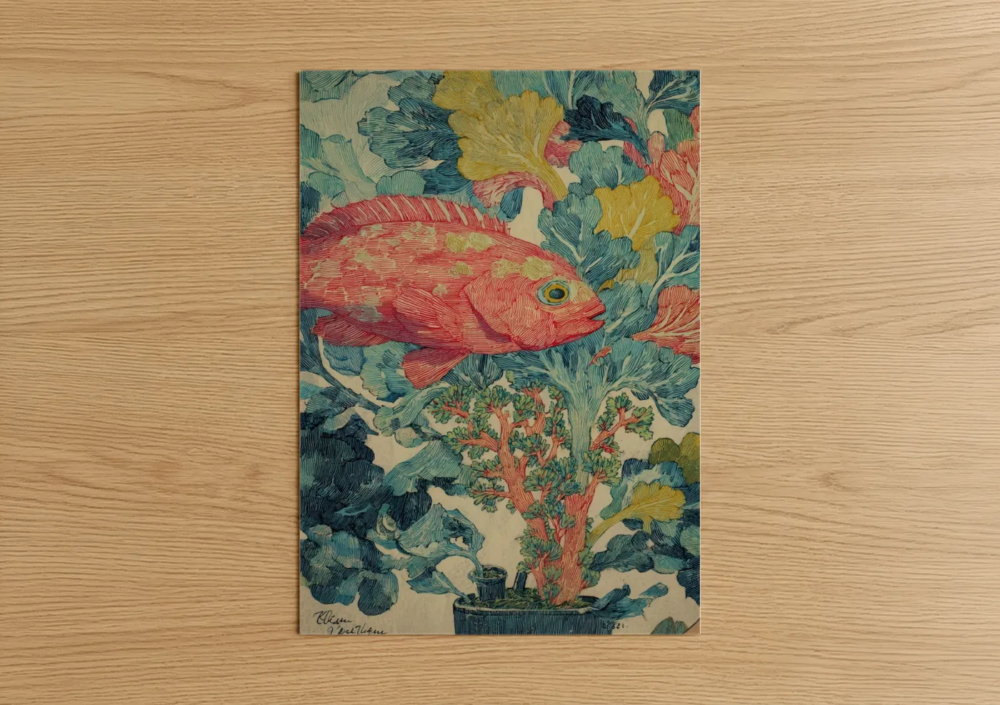 Red Fish Coral Garden Illustration Wall Art