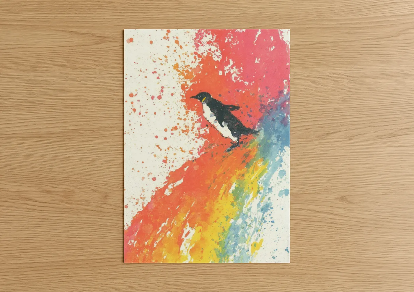 Watercolor Penguin Splatter Art Print Wall Art