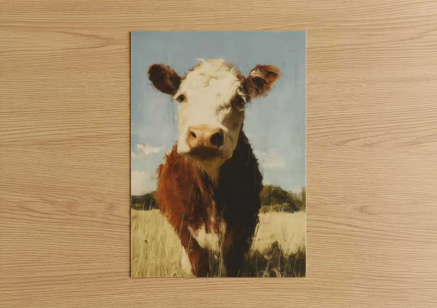 Hereford Cow Pastoral Oil Painting Wall Art