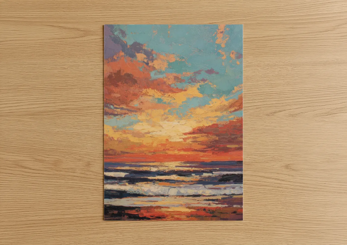 Crimson Sunrise Ocean Waves Wall Art