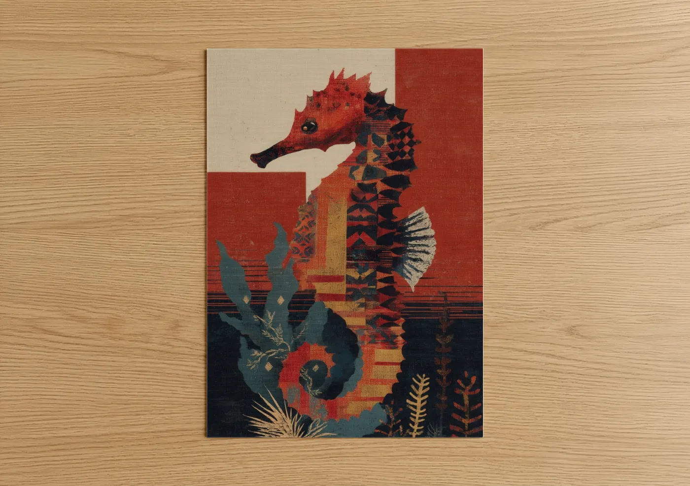 Crimson Seahorse Ocean Art Print Wall Art