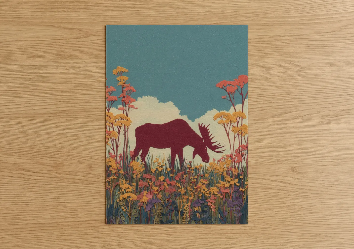 Autumn Moose Wildflower Field Wall Art